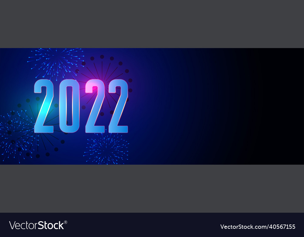 2022 happy new year blue shiny fireworks banner Vector Image