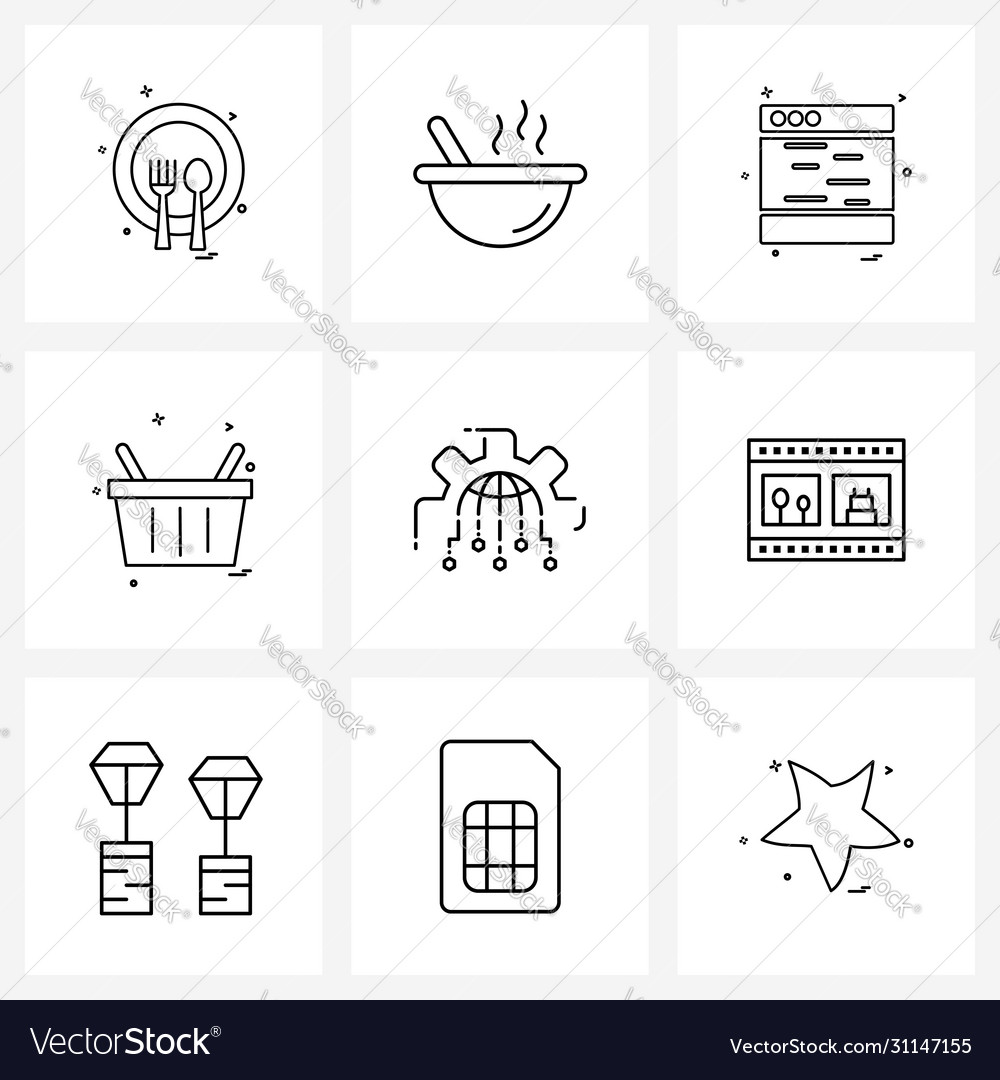 9 universal line icons for web and mobile globe