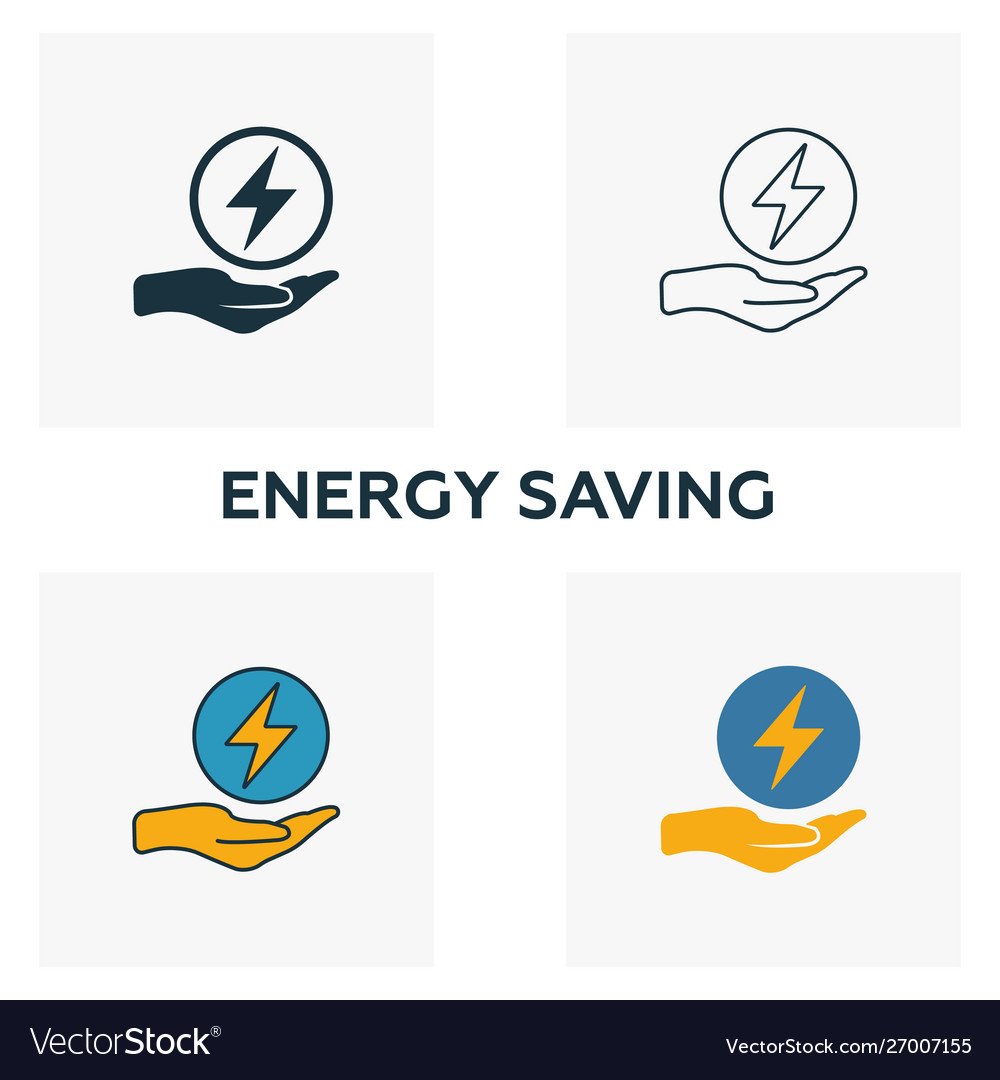 Energy saving icon set four elements in different
