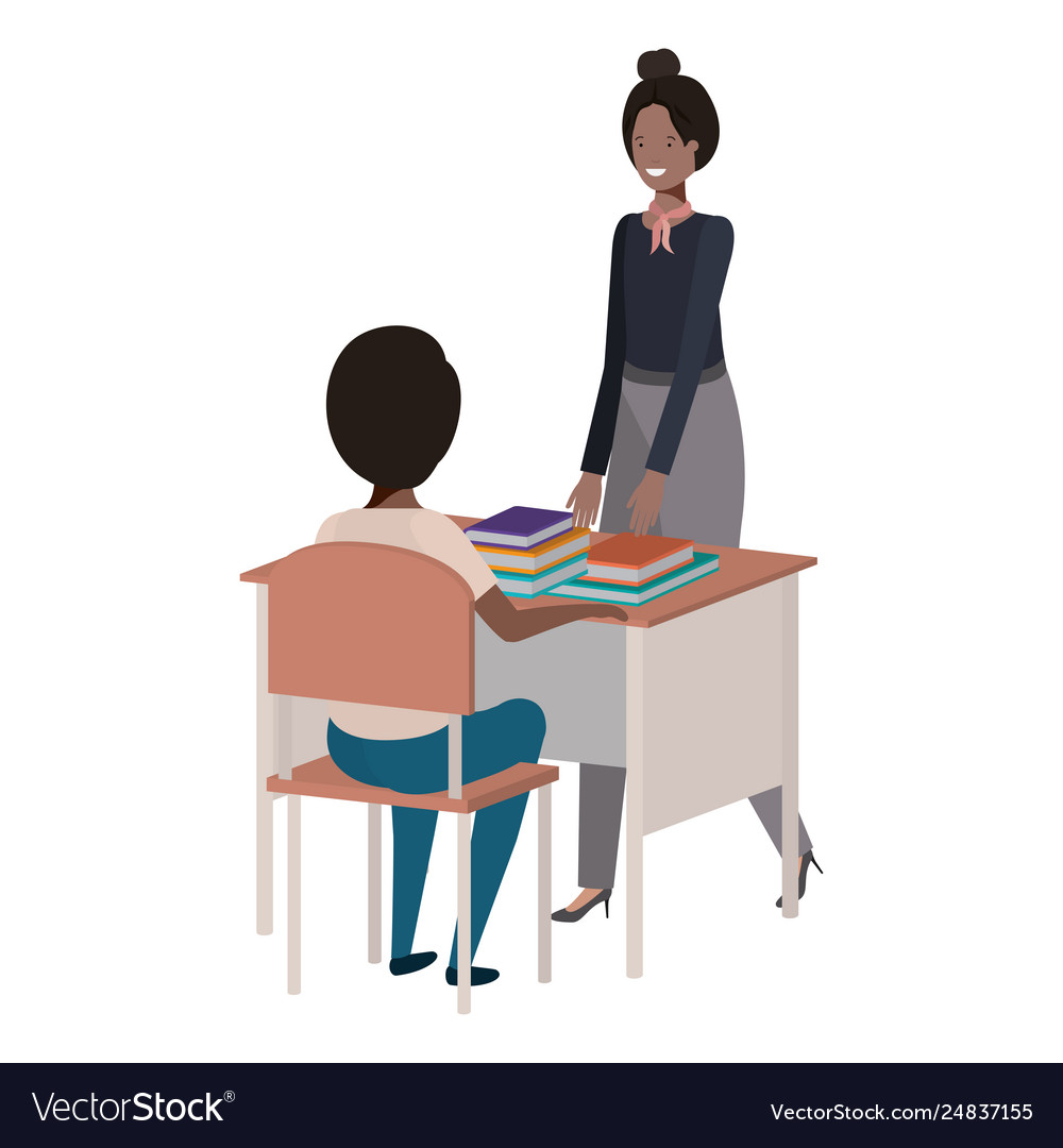 Female teacher in classroom with student Vector Image