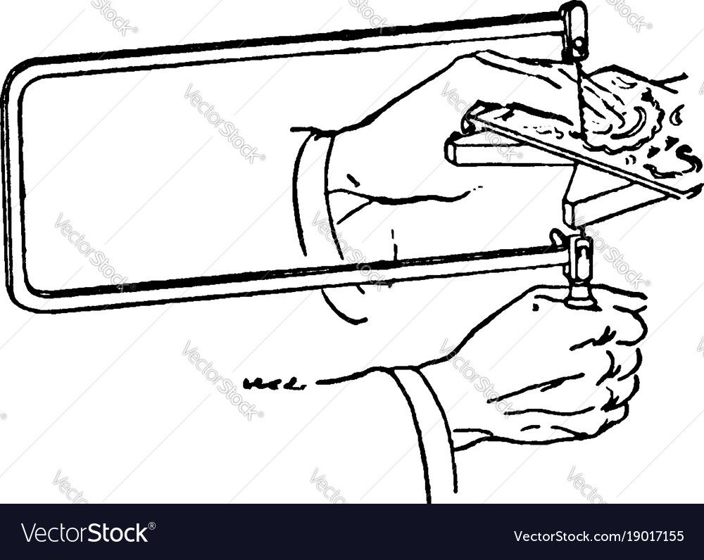 Fret saw in use the blade is a thread of metal