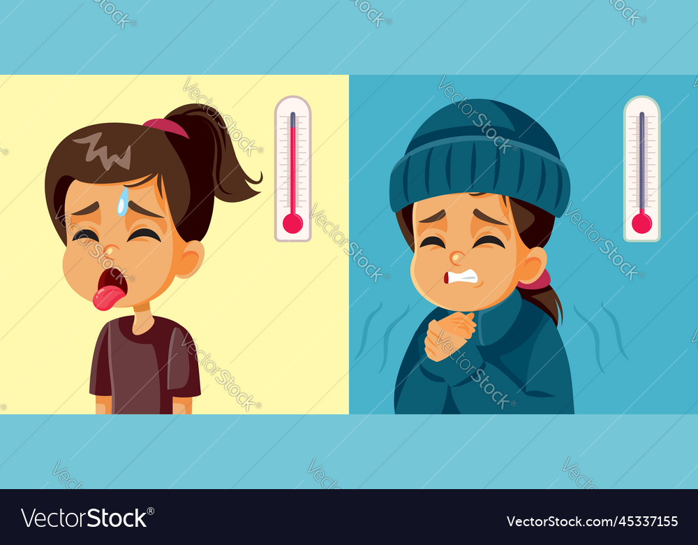 girl-feeling-hot-and-cold-in-different-weather-vector-image