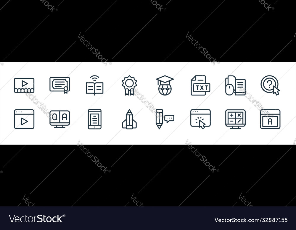Online learning line icons linear set quality vector image Online learning line icons linear set quality