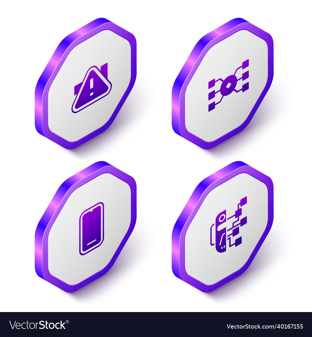 Set isometric exclamation mark in triangle neural