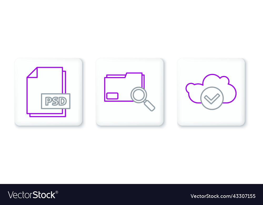 Set line cloud with check mark psd file document vector image Set line cloud with check mark psd file document