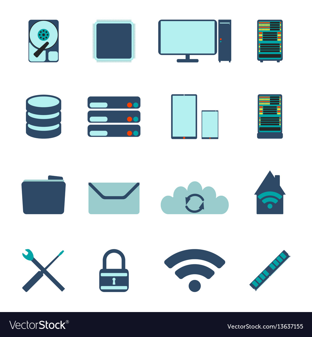 Set of computer and datebase icons vector image Set of computer and datebase icons