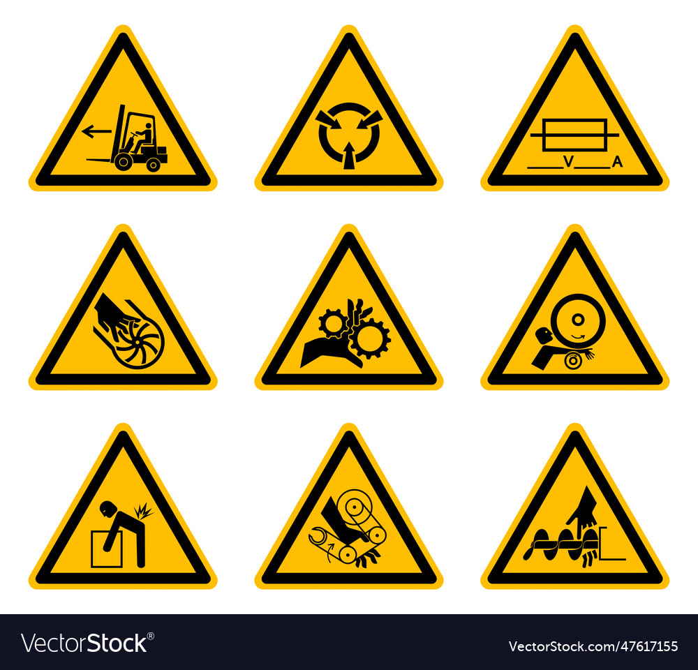 Triangular warning hazard symbols labels isolate vector image Triangular warning hazard symbols labels isolate