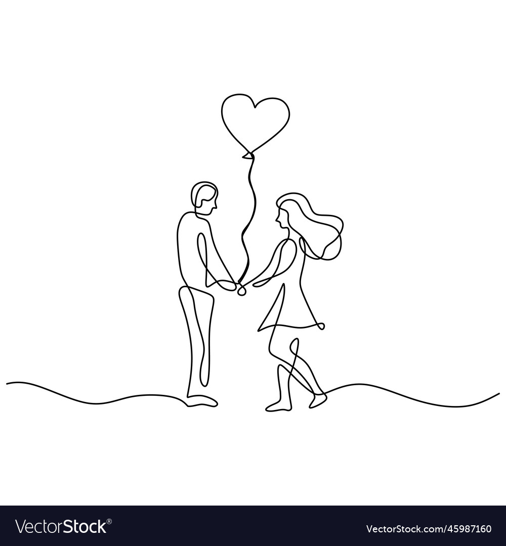 Drawing a continuous line of romantic couple Vector Image