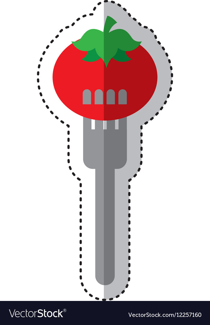 Fork with tomato fresh vegetable isolated icon