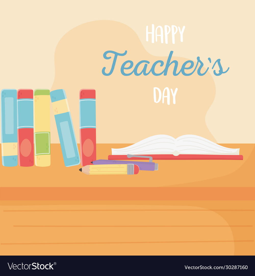 Happy teachers day school book pencil and stand Vector Image