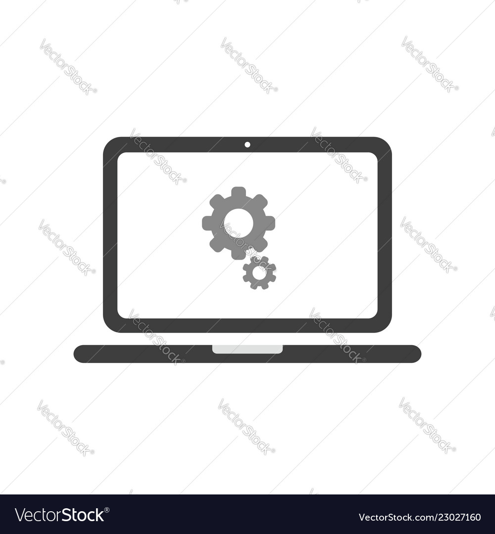 Icon concept of gears inside laptop computer