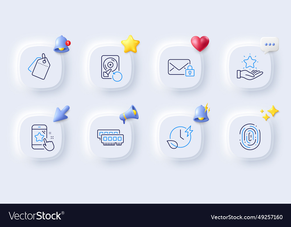 Ram fingerprint and loyalty program line icons vector image Ram fingerprint and loyalty program line icons