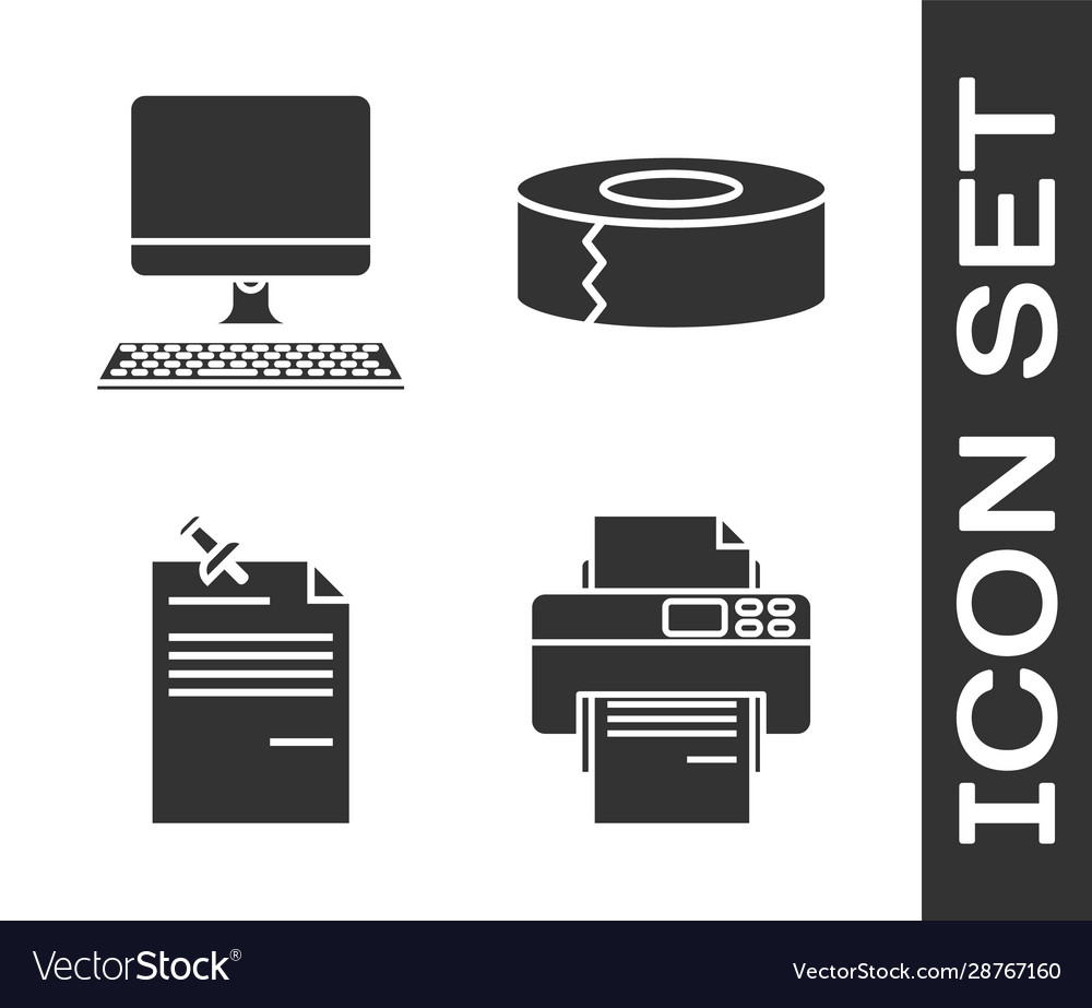 Set printer computer monitor with keyboard note vector image Set printer computer monitor with keyboard note