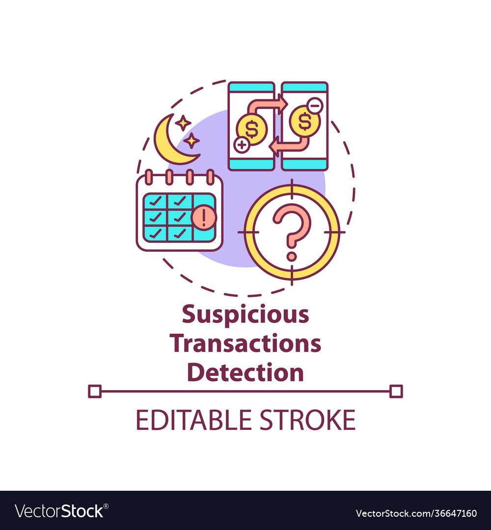 Suspicious transactions detection concept icon vector image Suspicious transactions detection concept icon