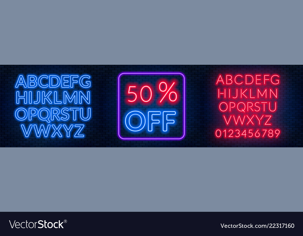 Template for the discount neon blue and red