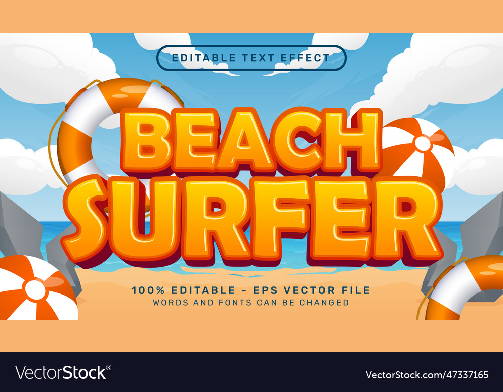 Beach surfer 3d text effect and editable Vector Image