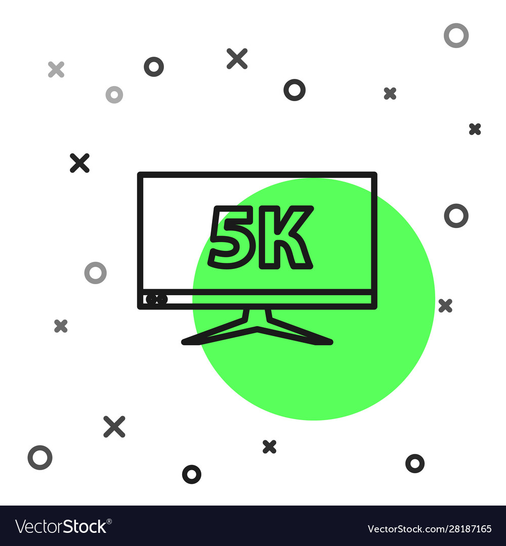 Black line computer pc monitor display with 5k vector image Black line computer pc monitor display with 5k