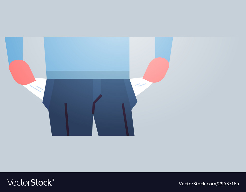 Businessman showing empty pockets turning inside