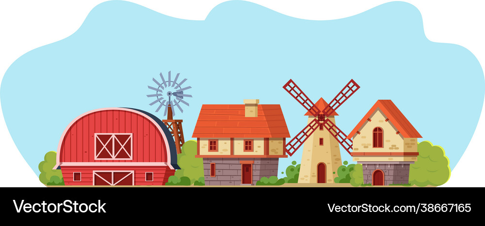 Different rural buildings rural landscape Vector Image