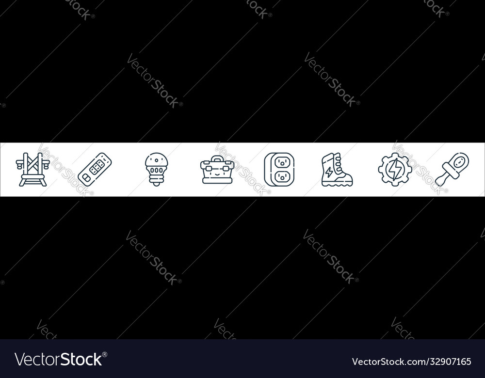 Electrician tools and line icons linear set vector image Electrician tools and line icons linear set