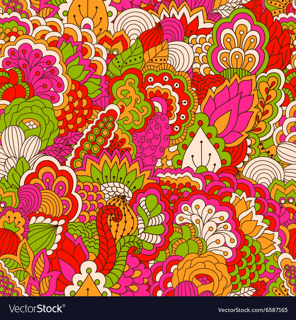 Hand drawn seamless pattern with floral elements