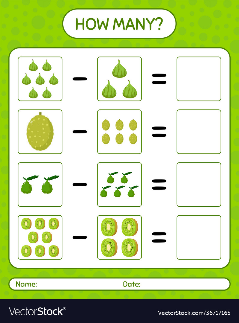 How many counting game ajackfruit kaffir lime vector image How many counting game ajackfruit kaffir lime