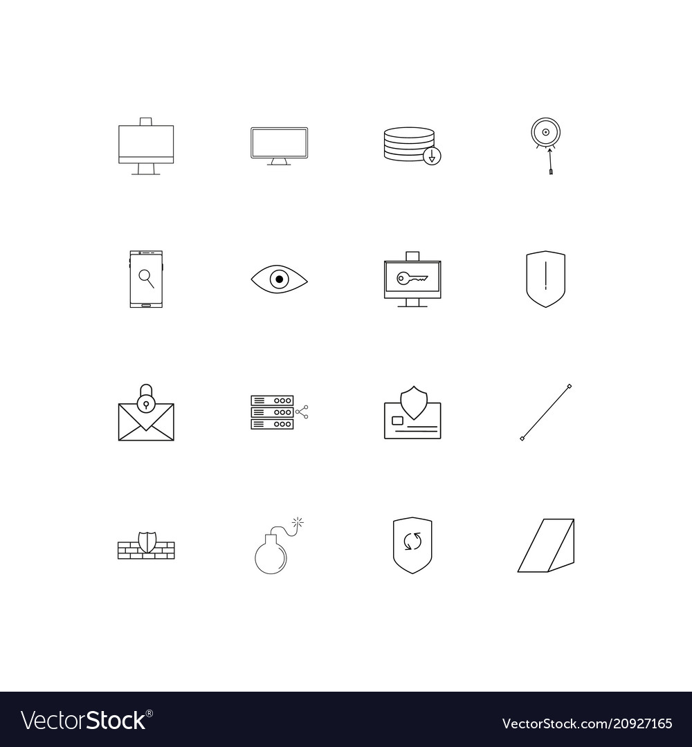 Internet security linear thin icons set outlined