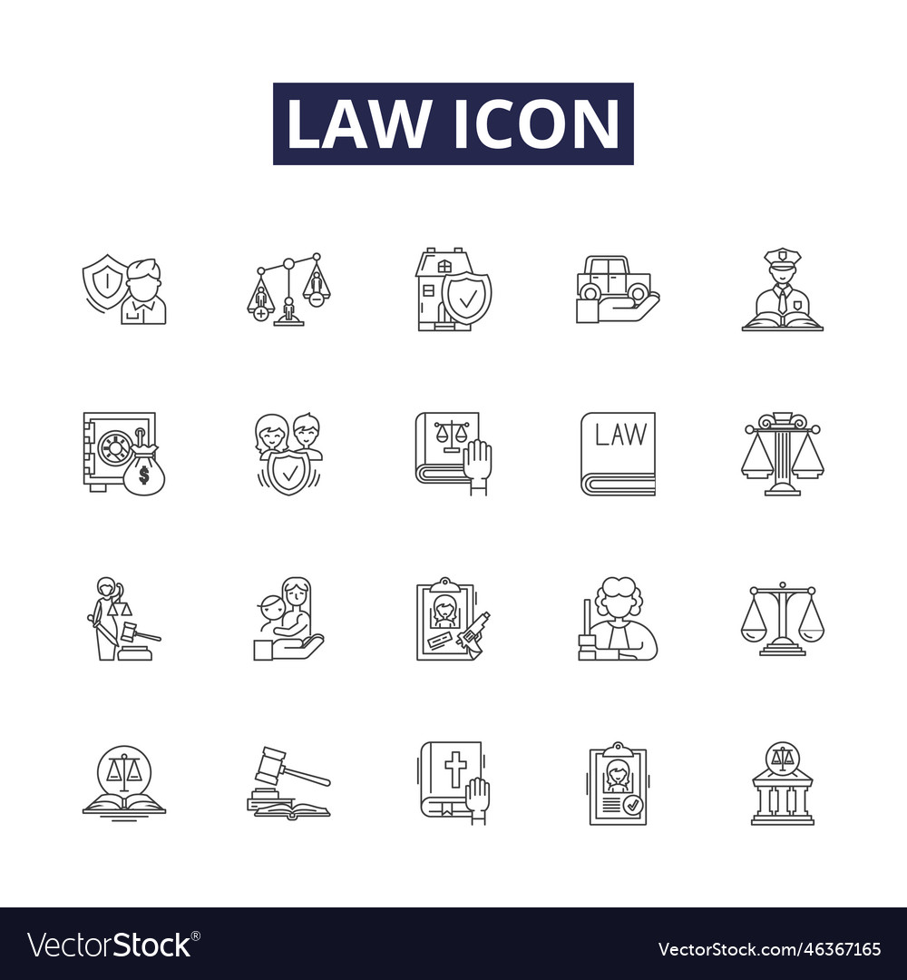 Law icon line icons and signs justice Royalty Free Vector