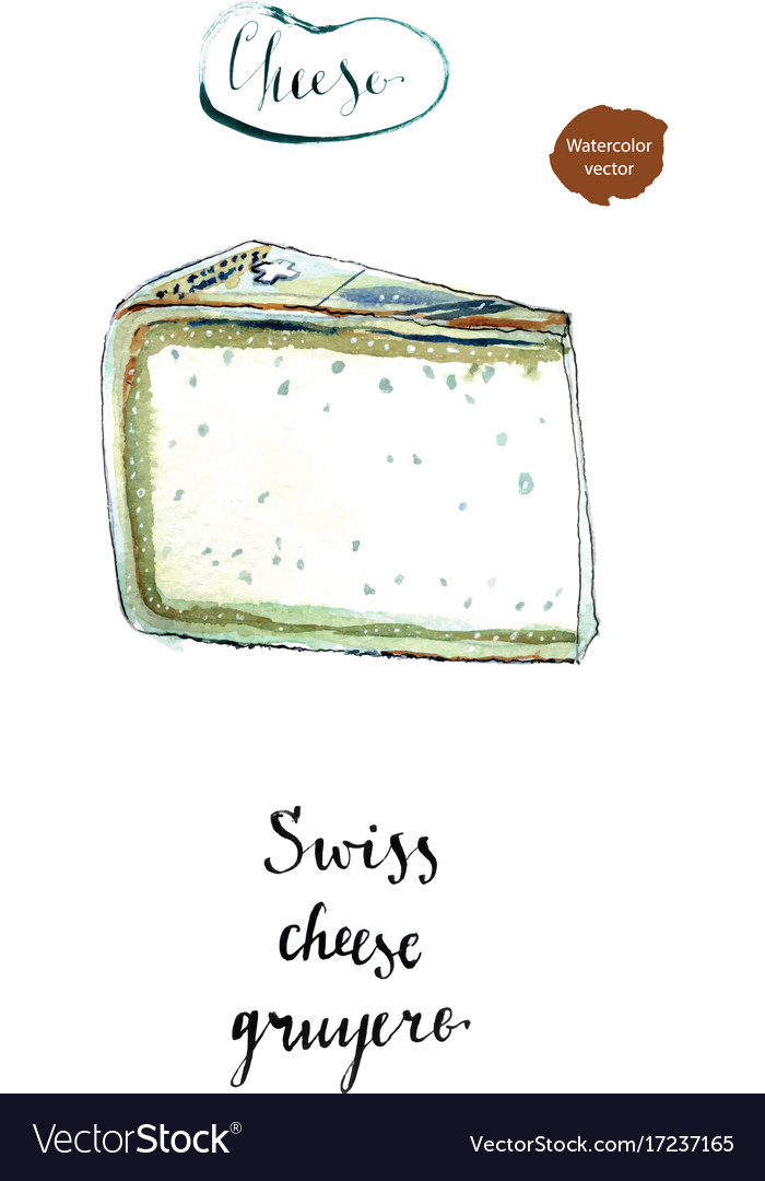 Piece of swiss gruyere cheese in watercolor