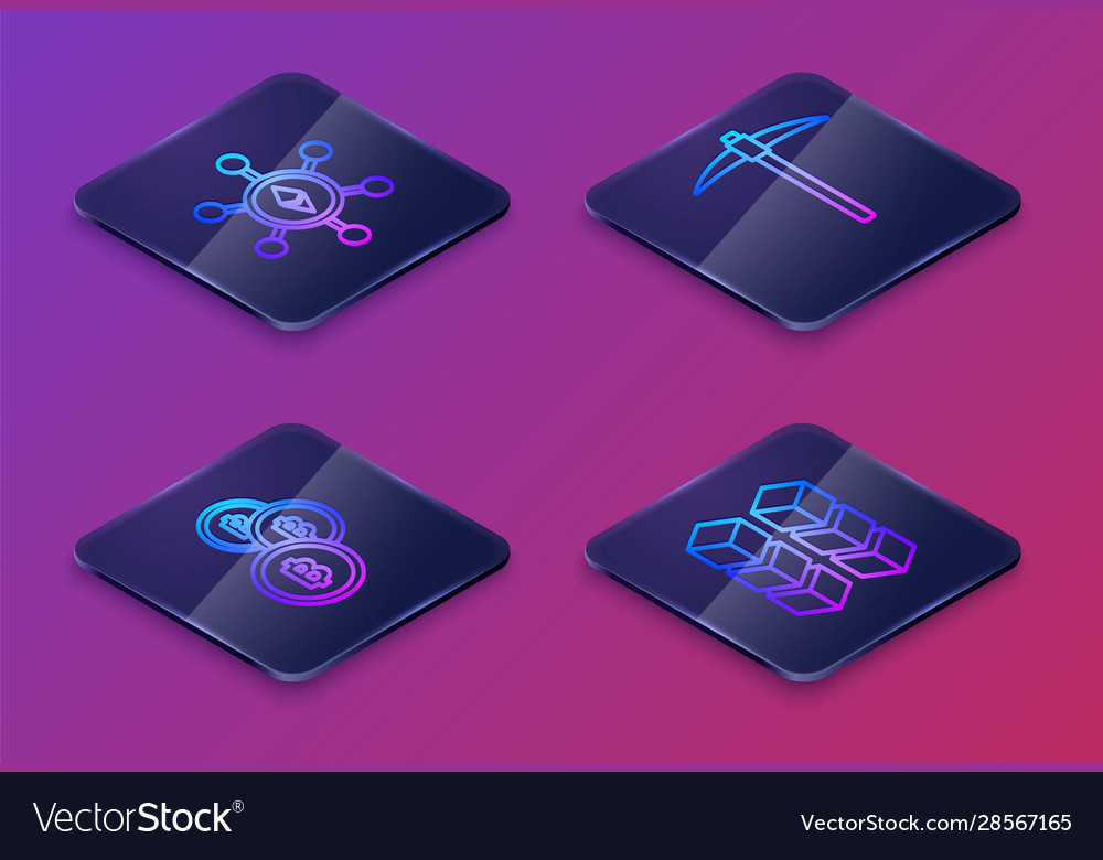 Set isometric line blockchain technology ethereum vector image Set isometric line blockchain technology ethereum