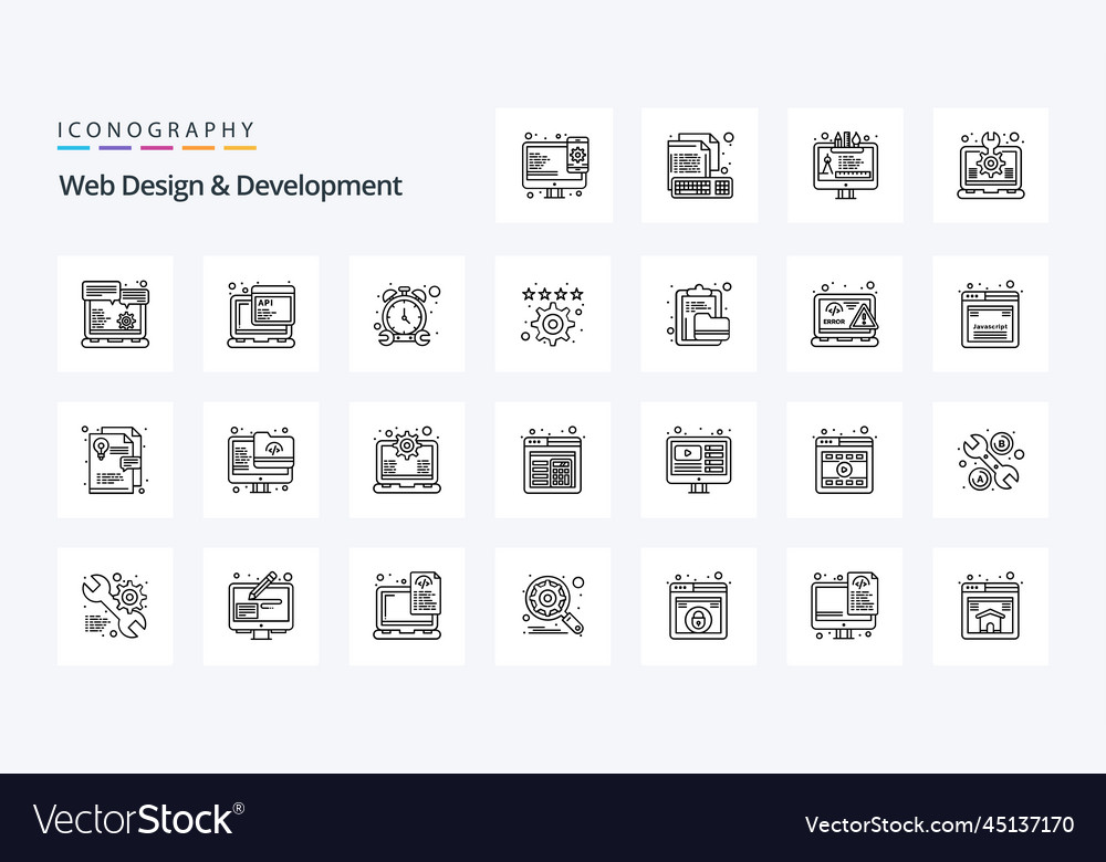 25 web design and development line icon pack