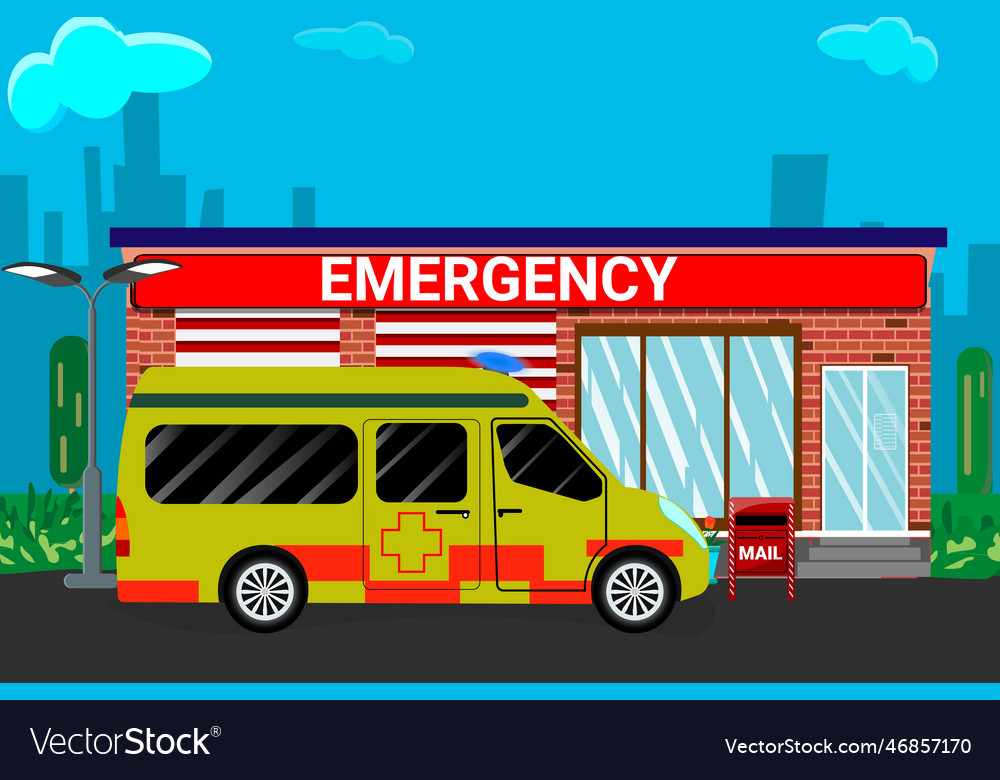 Ambulance near the hospital graphics