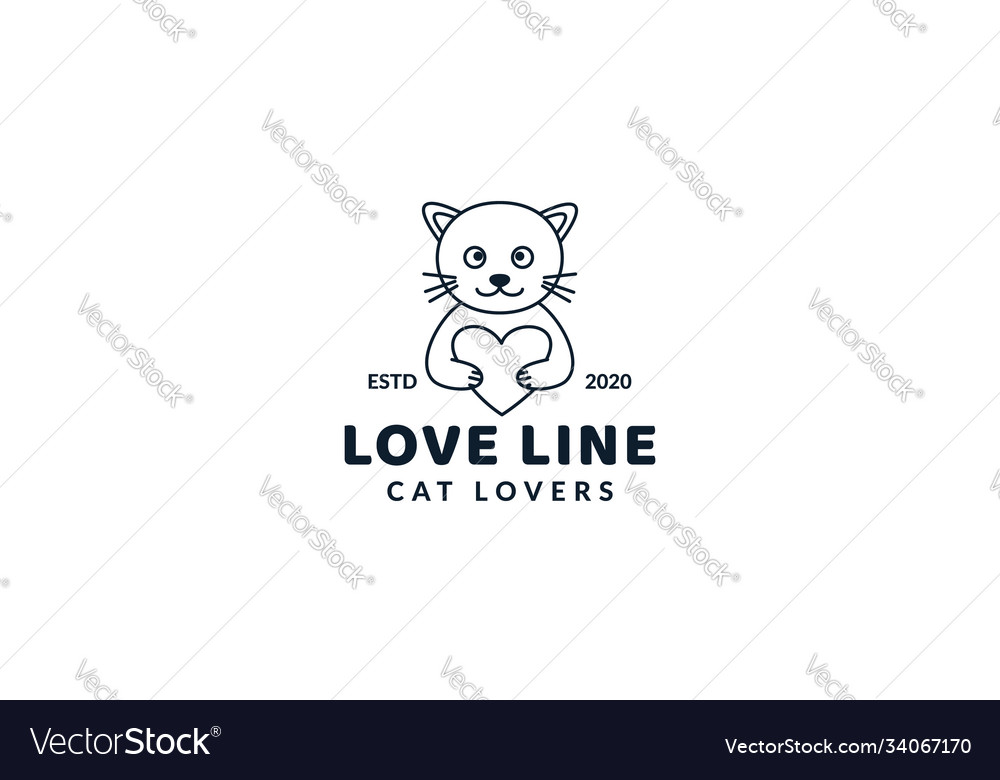 Cute cartoon cat kitty kitten hug heart love logo