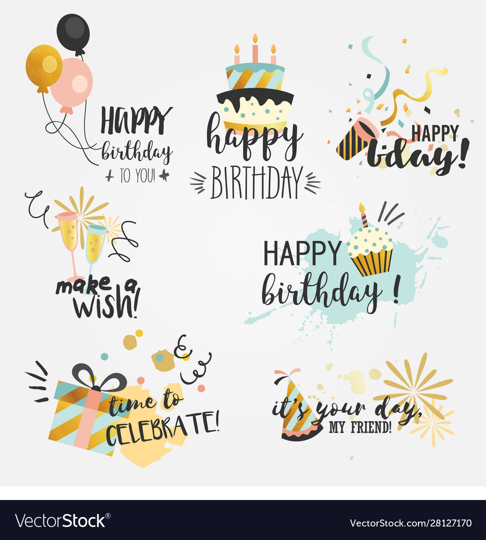 Happy birthday label design set Royalty Free Vector Image Intended For Birthday Labels Template Free