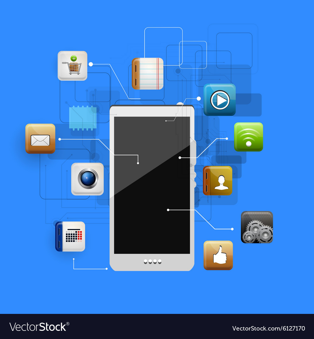 Mobile device with a set of flat icons