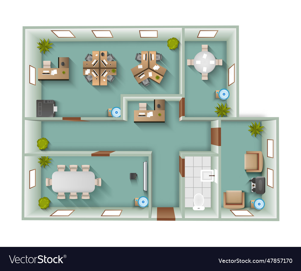 Office interior top view office interior top view Vector Image