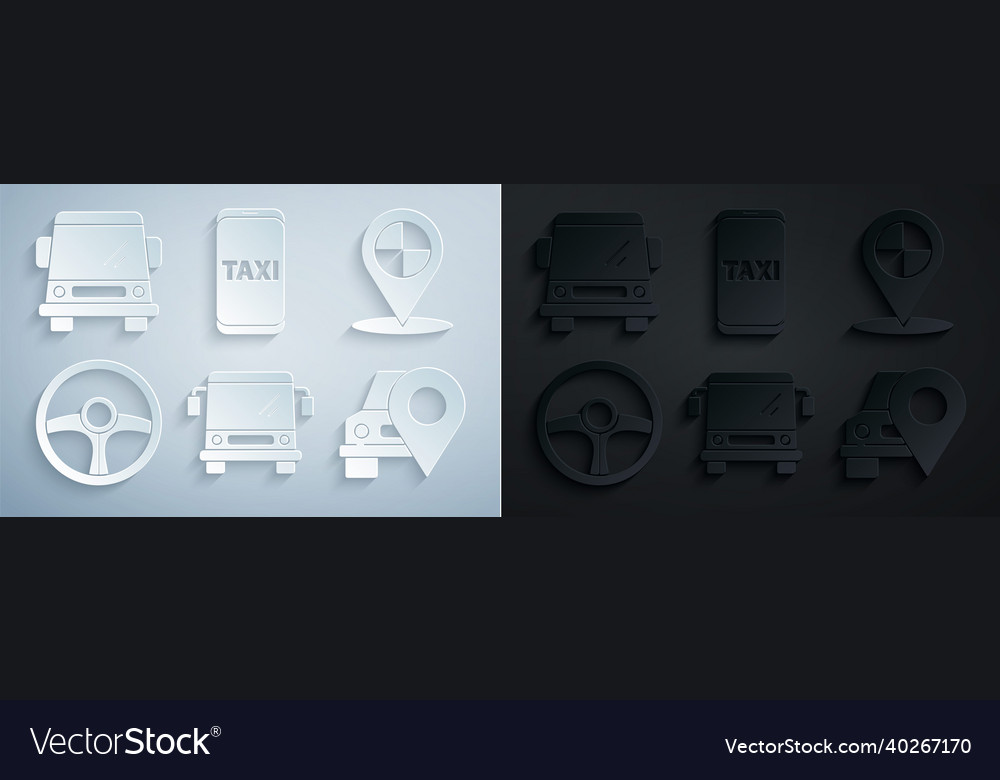 Set bus map pointer with taxi steering wheel Vector Image Set bus map pointer with taxi steering wheel