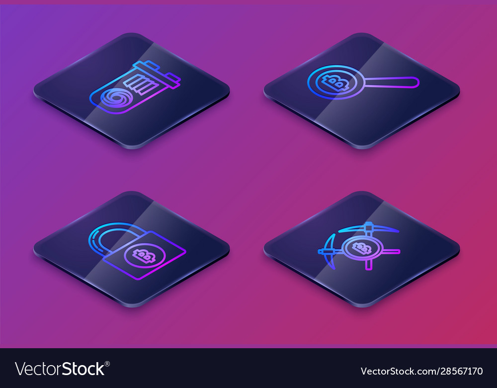 Set isometric line mining farm lock with bitcoin Vector Image Set isometric line mining farm lock with bitcoin