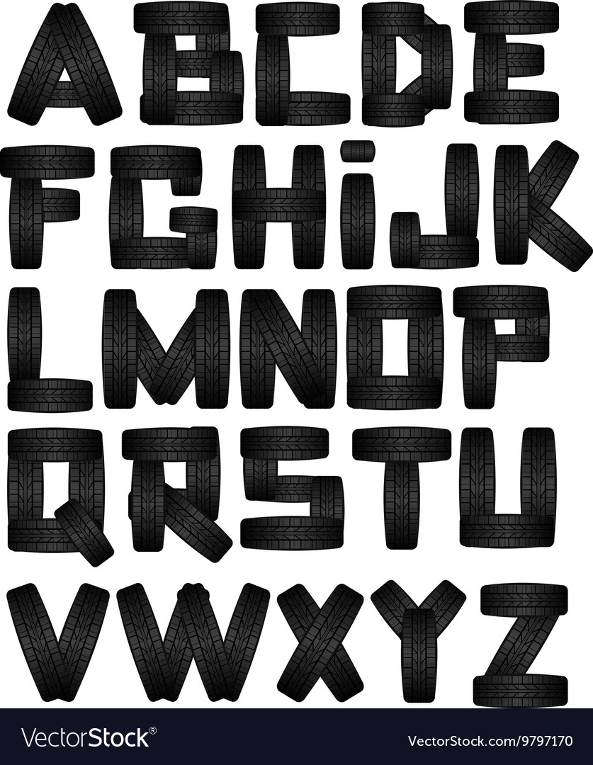 Tire font on white background alphabet Royalty Free Vector