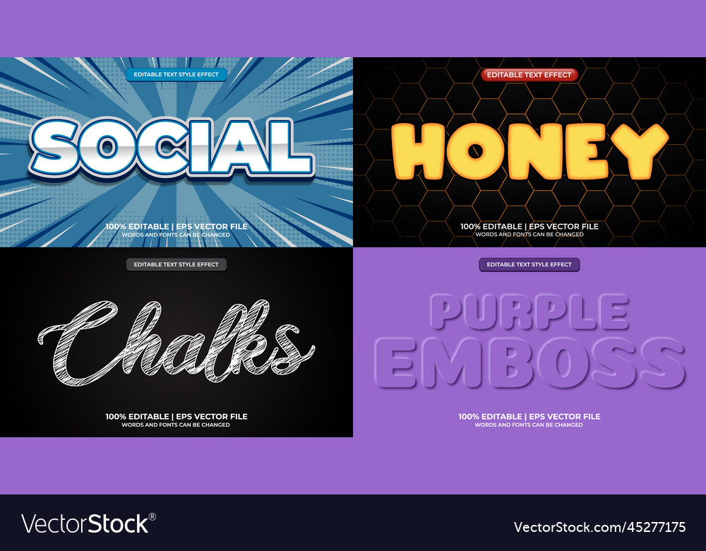 Bundle of editable text effect design set vector image Bundle of editable text effect design set