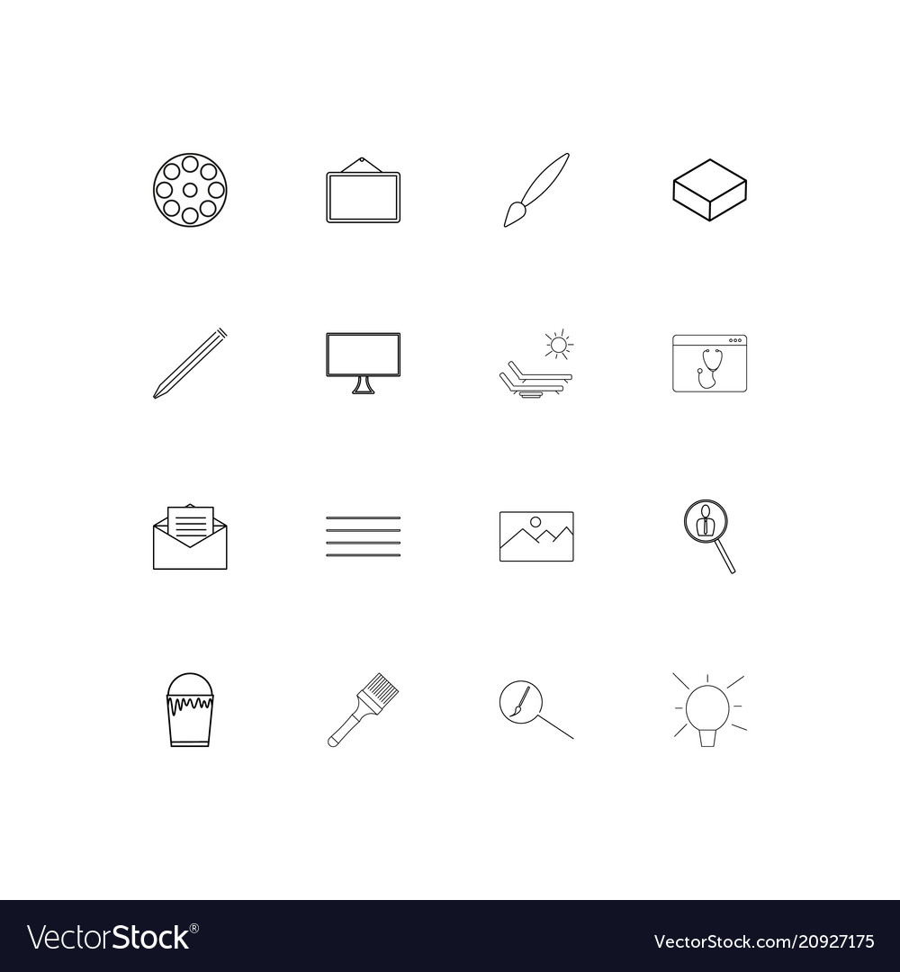 Creative process and design linear thin icons set
