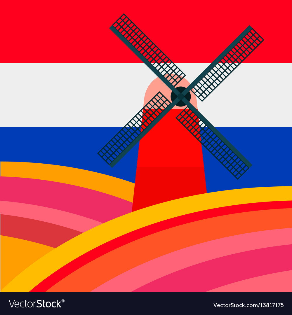 Dutch Mill with Tulip Fields