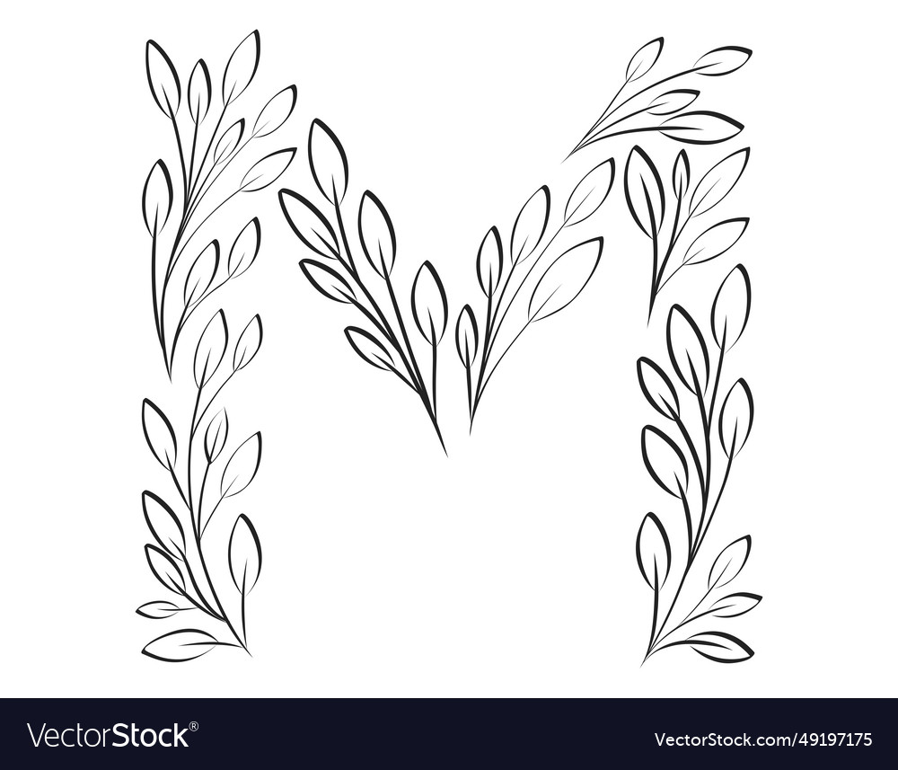Floral alphabet isolated black and white Vector Image