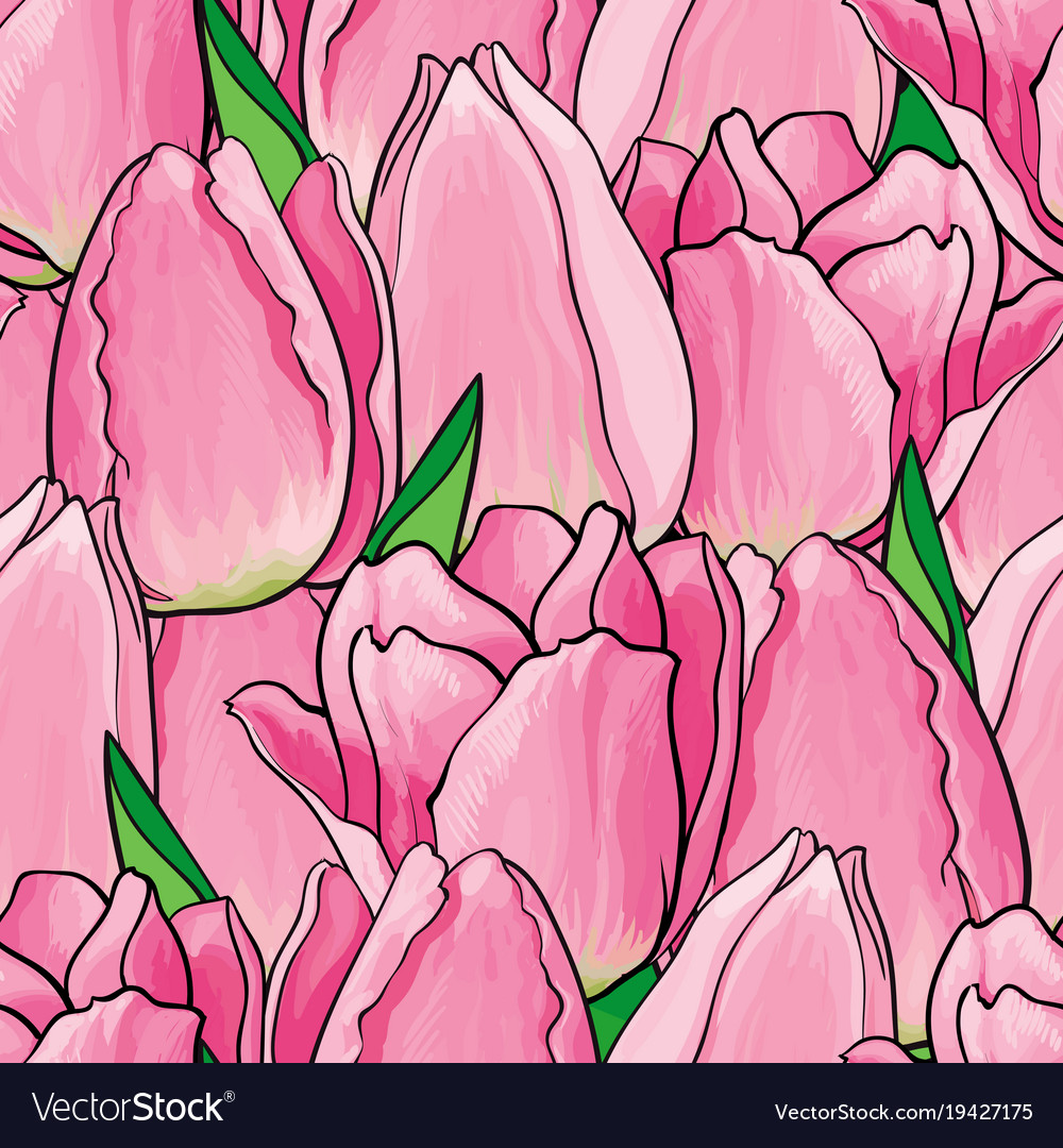 Hand drawn tulip seamless pattern