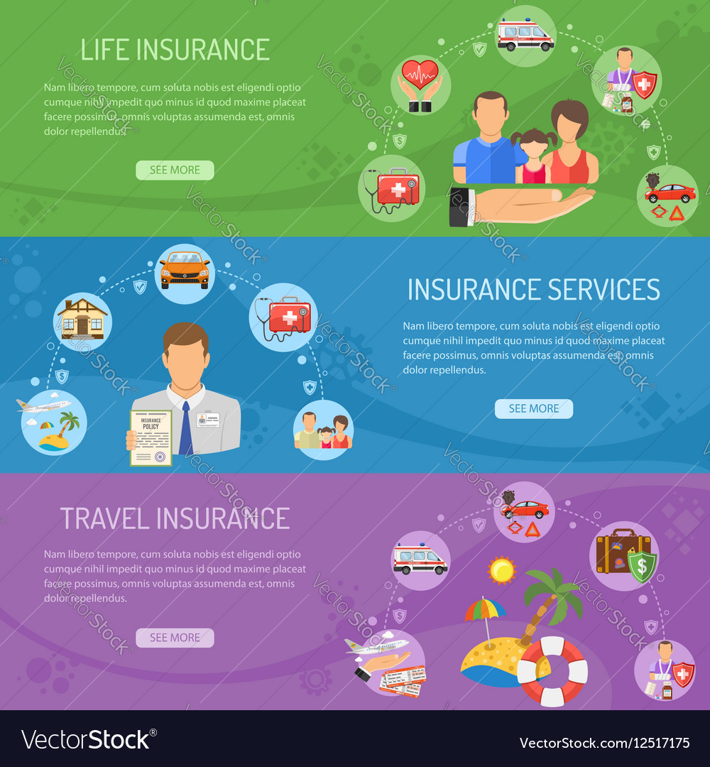 Insurance Services Horizontal Banners Royalty Free Vector