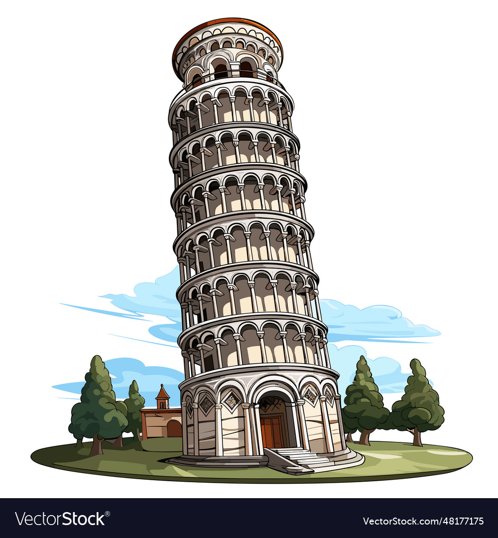 Leaning tower of pisa hand-drawn comic Royalty Free Vector