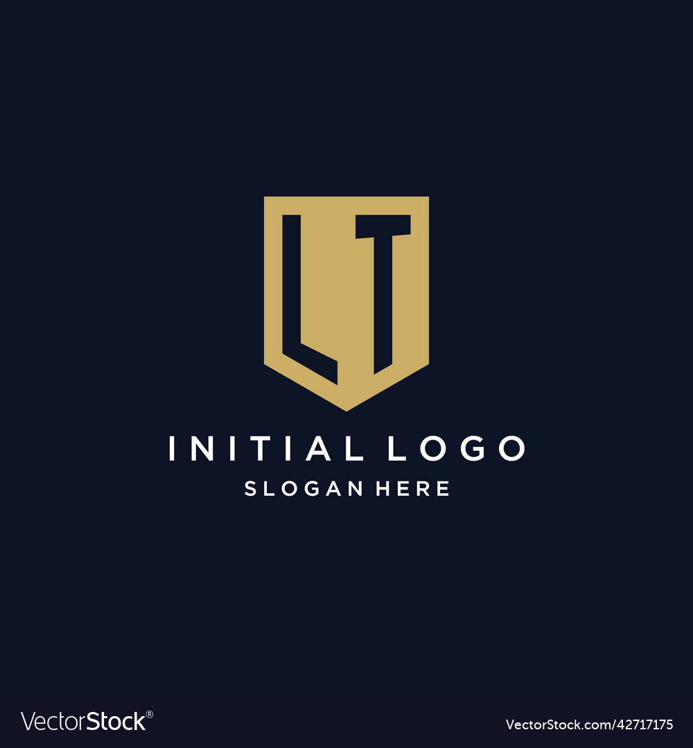 Lt monogram initials logo design with shield icon