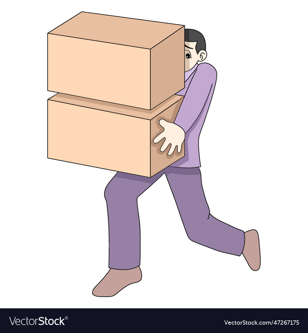 Man is walking carrying a large cardboard box Vector Image