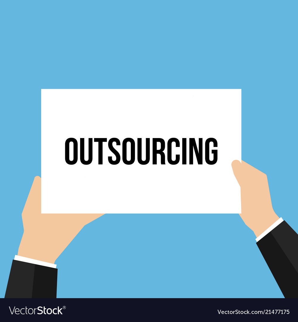 Man showing paper outsourcing text vector image Man showing paper outsourcing text