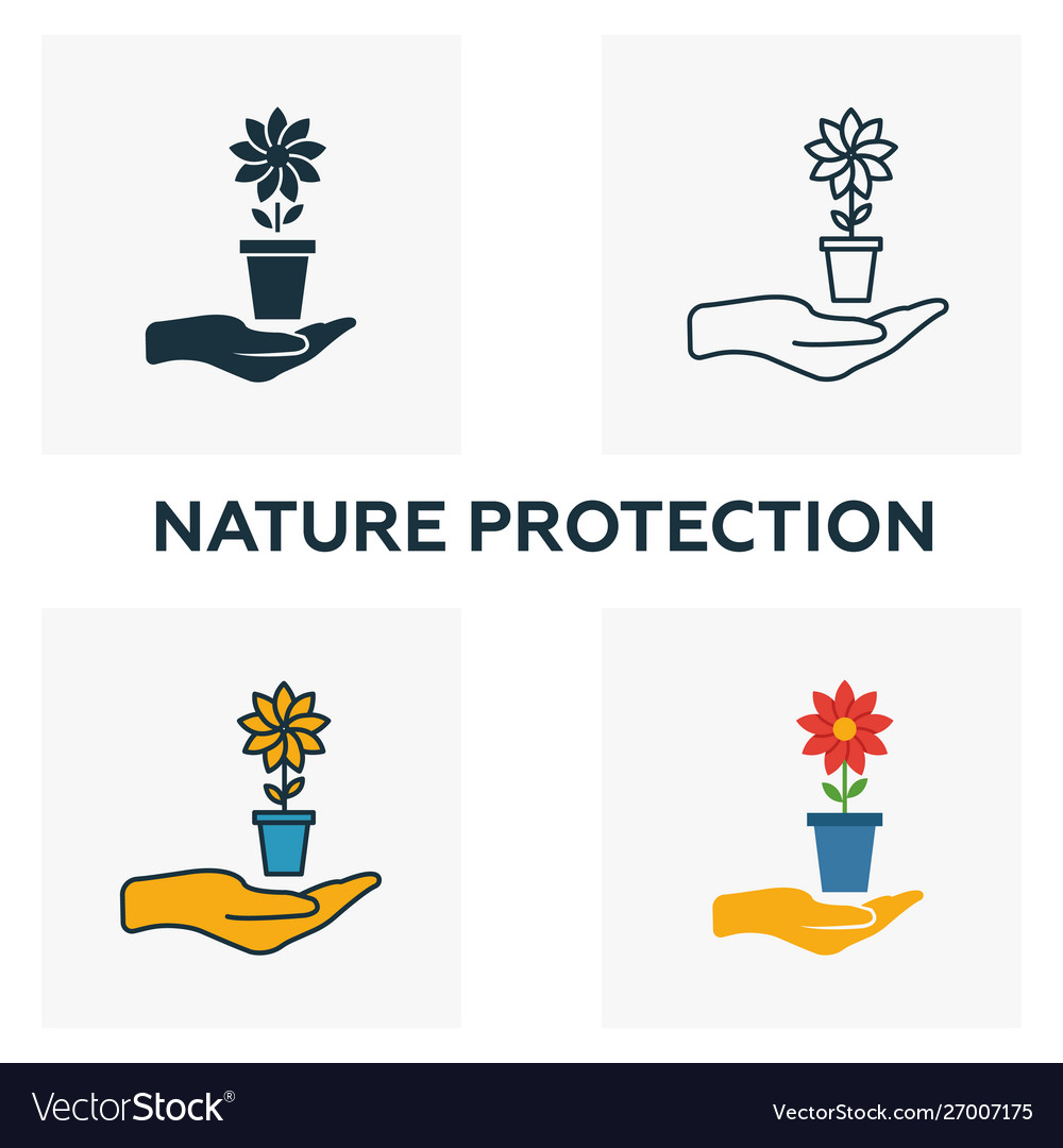 Nature protection icon set four elements